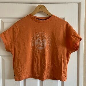 Lacoste Roland Garros tennis orange cropped boxy t shirt size 38